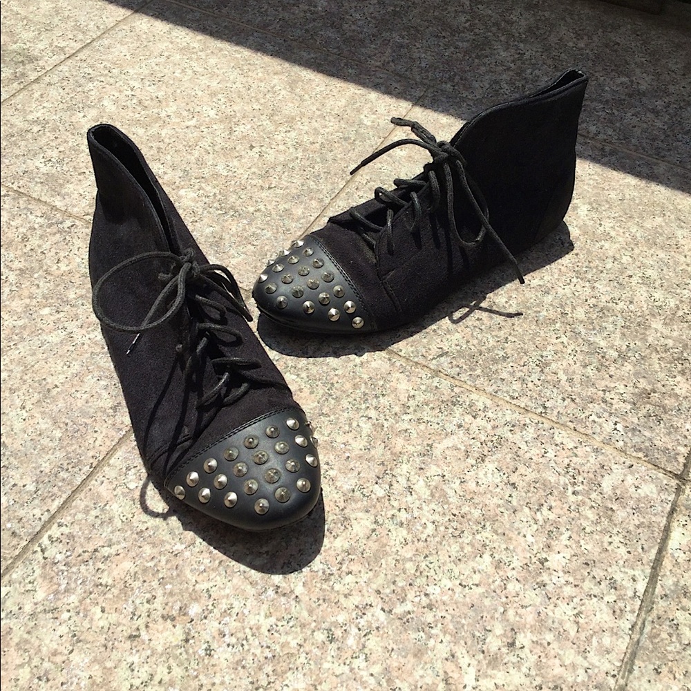 Studded lace up booties